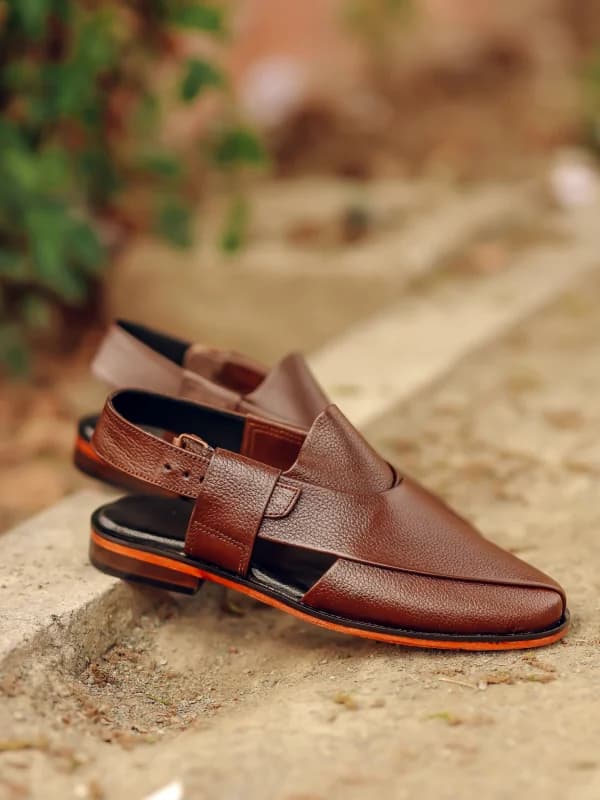 Brown Pebbled Leather Peshawari Chappals