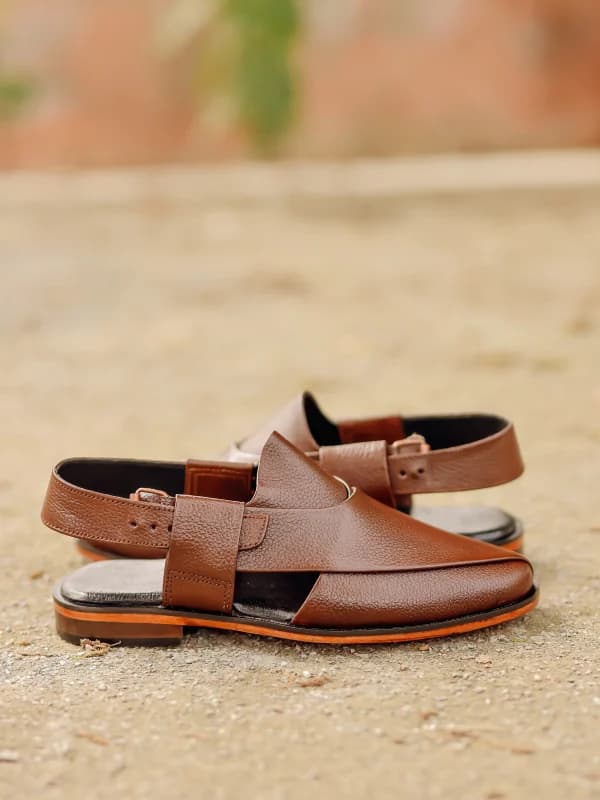 Brown Pebbled Leather Peshawari Chappals