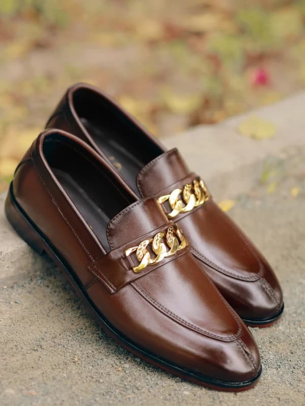 Premium Brown Leather Chain Loafers