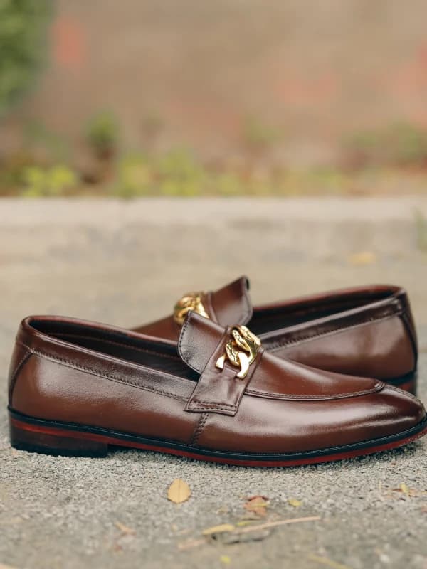 Premium Brown Leather Chain Loafers